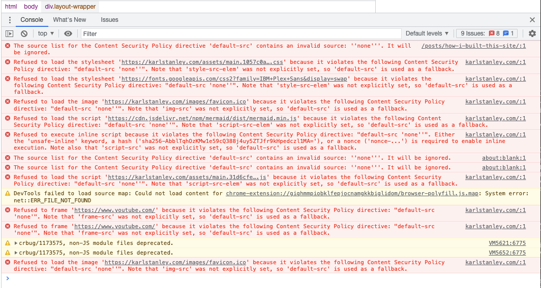 CSP warnings from Google Chrome